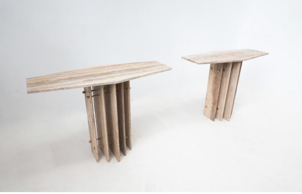 Pair Of Italian Mid Century Travertine Console Tables photo furniture