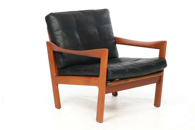 Two Armchairs By Illum Wikkelsoe, Leather And Teak, Vintage, 1960s. Belts Renewed.