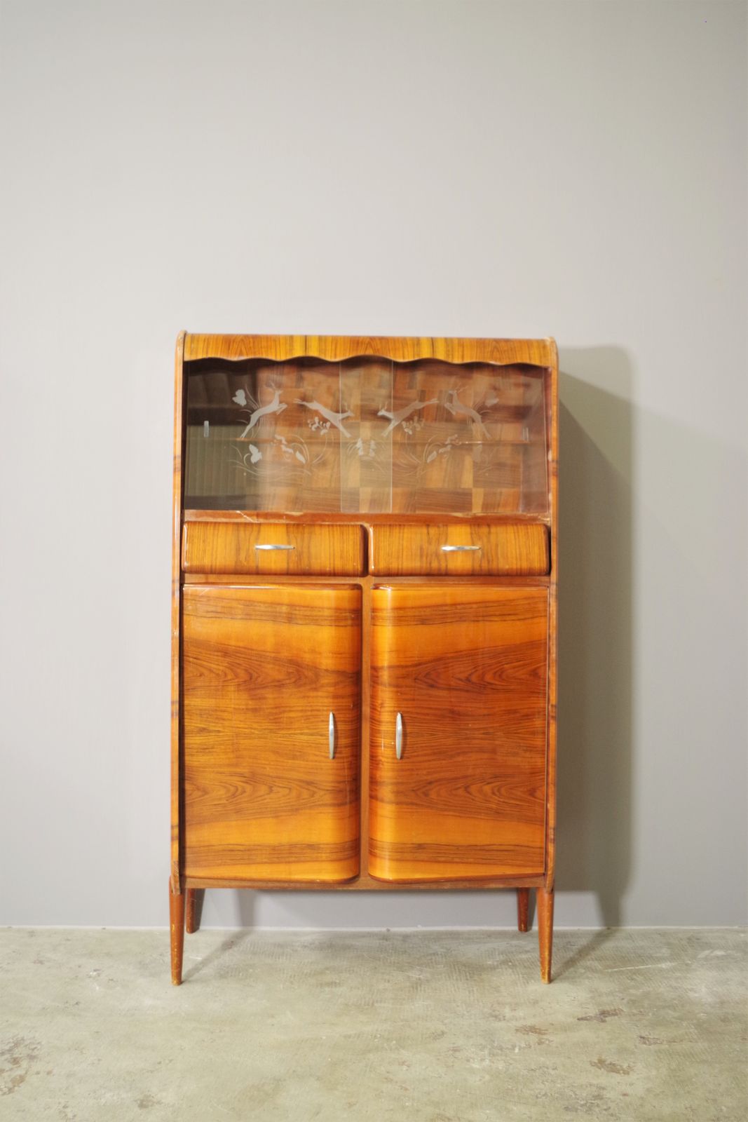 1950s Cherry Veneered Rounded Piece Of Furniture
