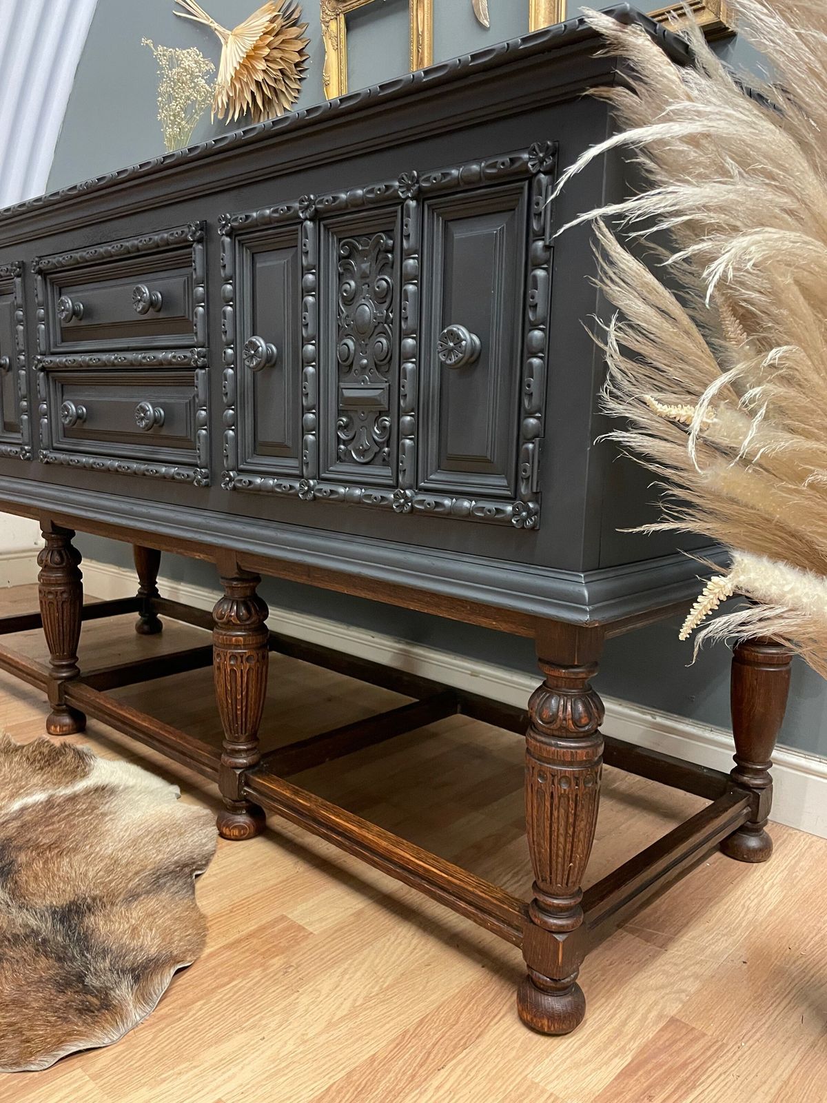 Professionally Spray Painted One Off Stunning Oak Sideboard In Dark Grey