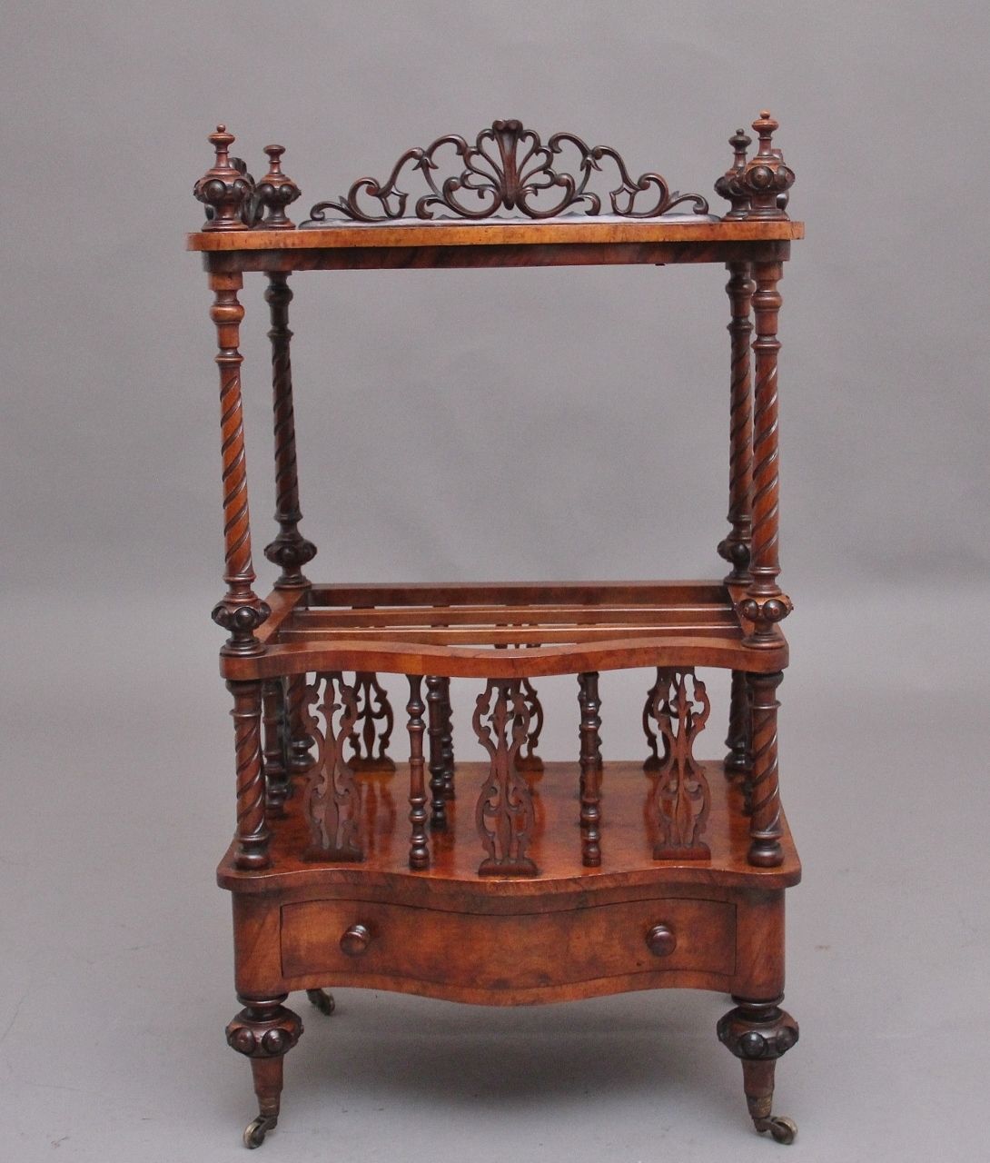19th Century Burr Walnut Canterbury Of Serpentine Form photo furniture