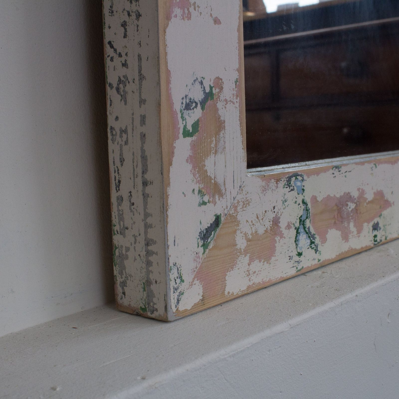 Shabby Chic Style Wall Hanging Mirror, Great Patina And Layered Paint Effect photo furniture