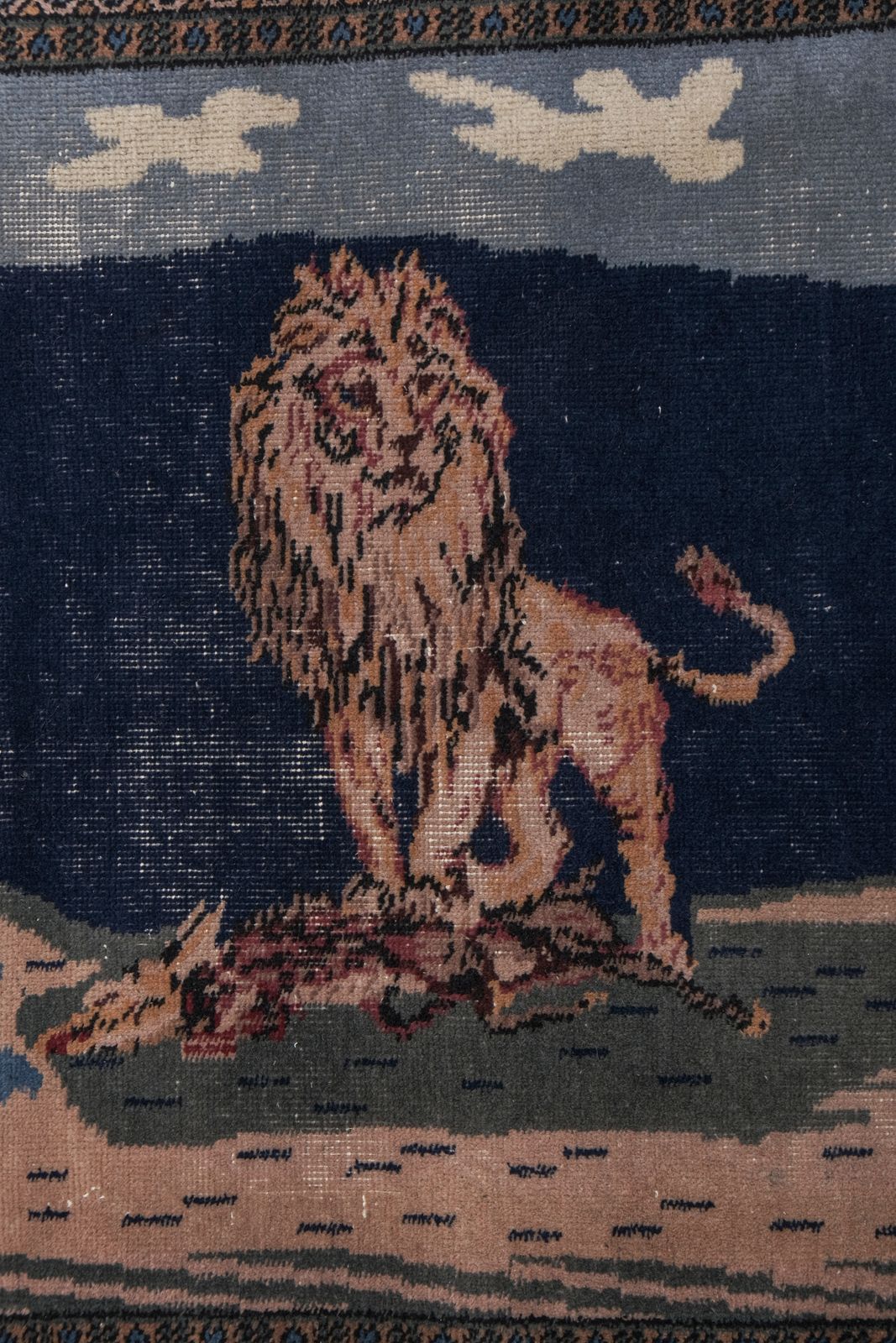 photo for sale Hand Knotted Lion Carpet   Animal Tapestry 3'3'' X 4'