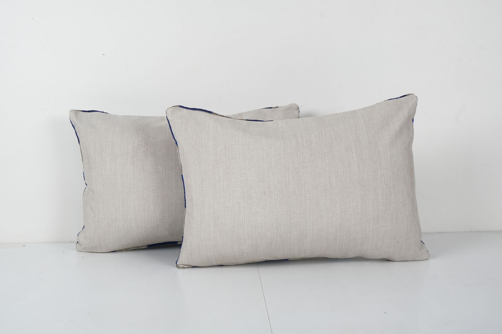 Silk Ikat Velvet Pillowcase, Set Of Two Blue Lumbar , Ethnic Throw Pillow, Pair Ikat Lumbar Pillow 16'' X 24'' photo 100.0