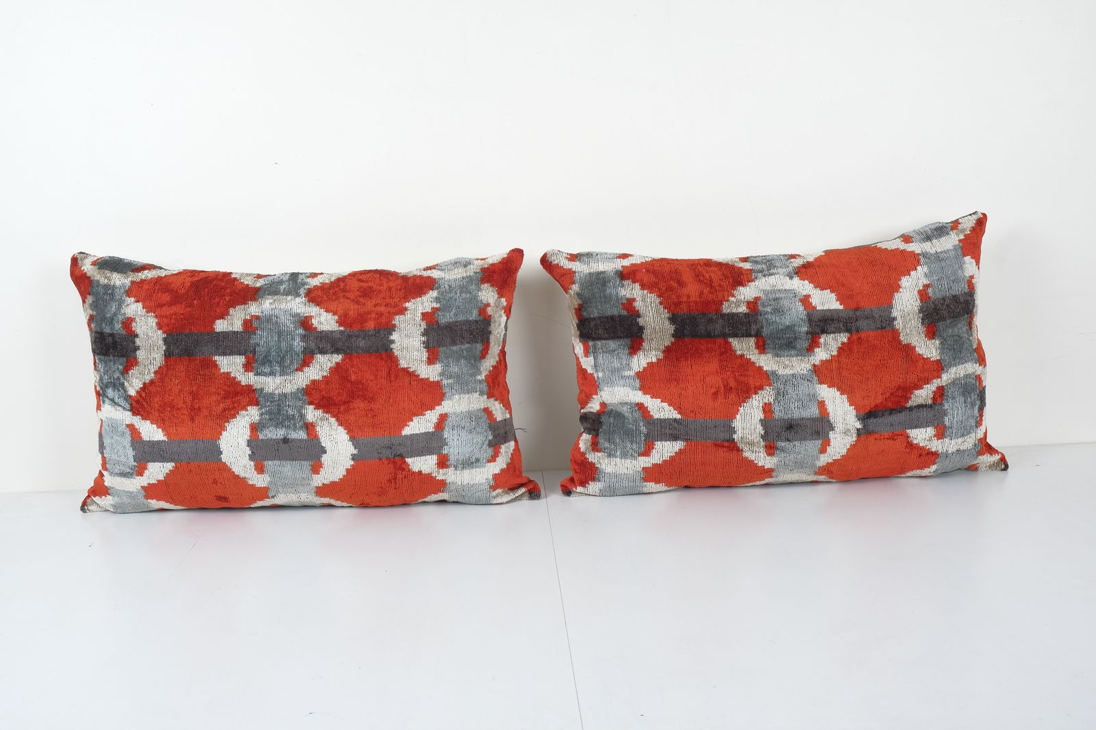 Ikat Red Velvet Lumbar Pillow Cover   Silk Pastel Velvet Oblong Pillow Cover   Ethnic Decorative Pillow   Velvet Ikat Pillow 16'' X 26''