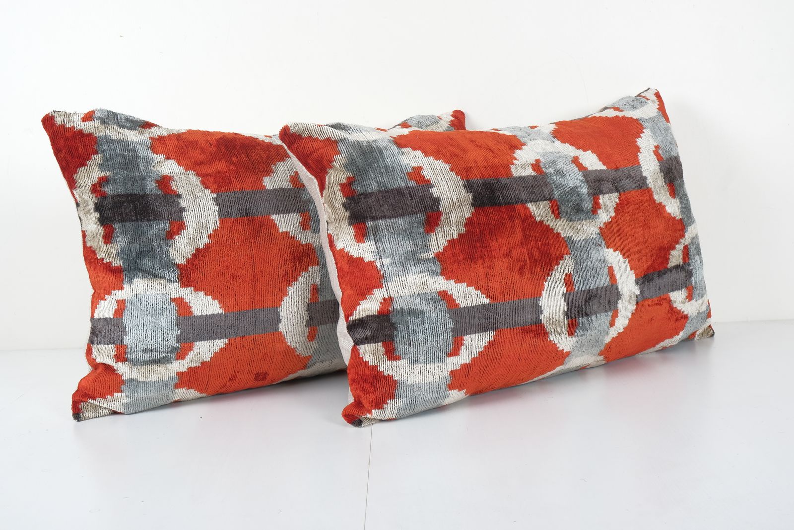 Ikat Red Velvet Lumbar Pillow Cover   Silk Pastel Velvet Oblong Pillow Cover   Ethnic Decorative Pillow   Velvet Ikat Pillow 16'' X 26'' photo for sale