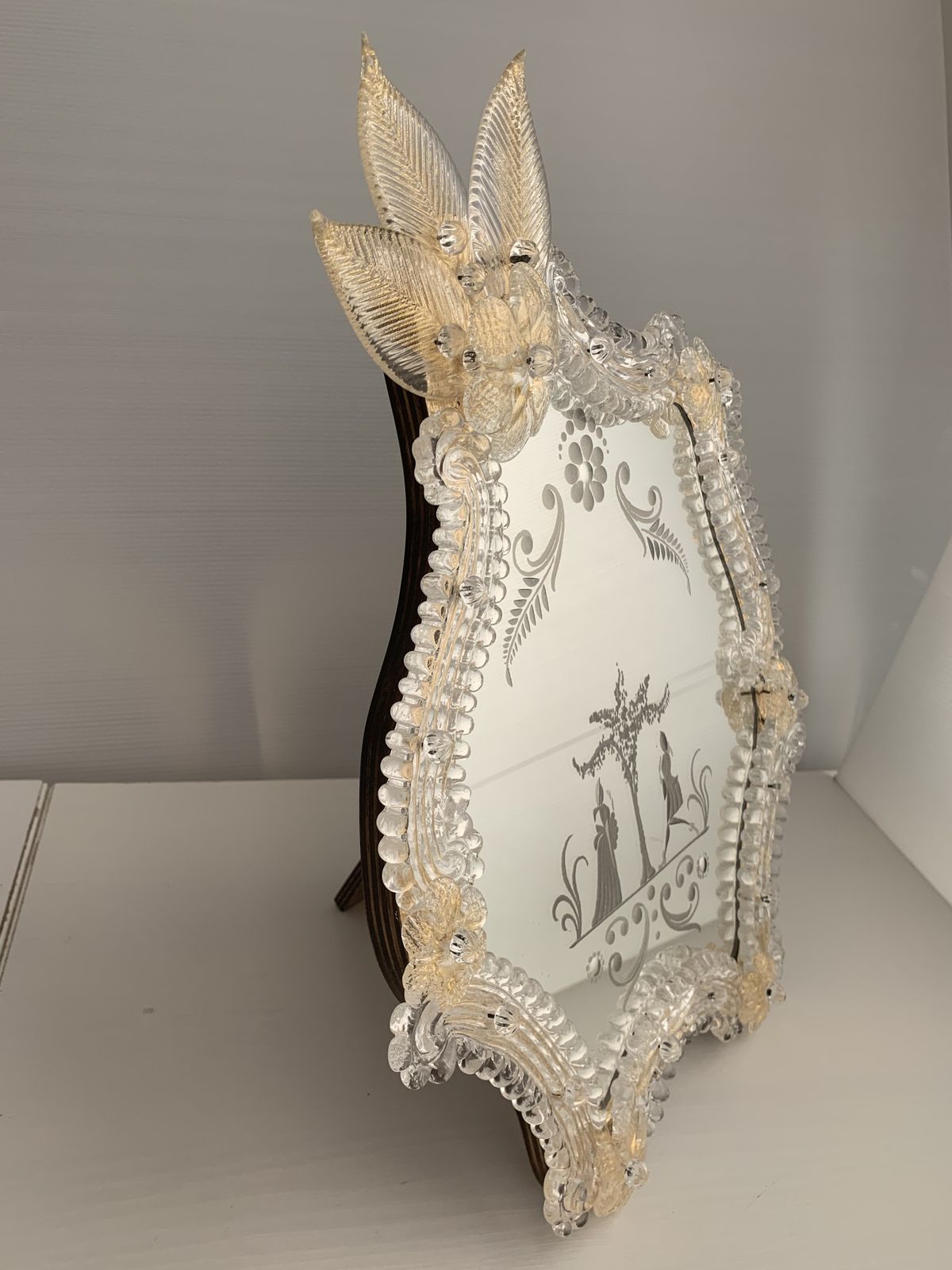Transparent And Gold Murano Glass Photo Frame With Flowers. photo Home Decor