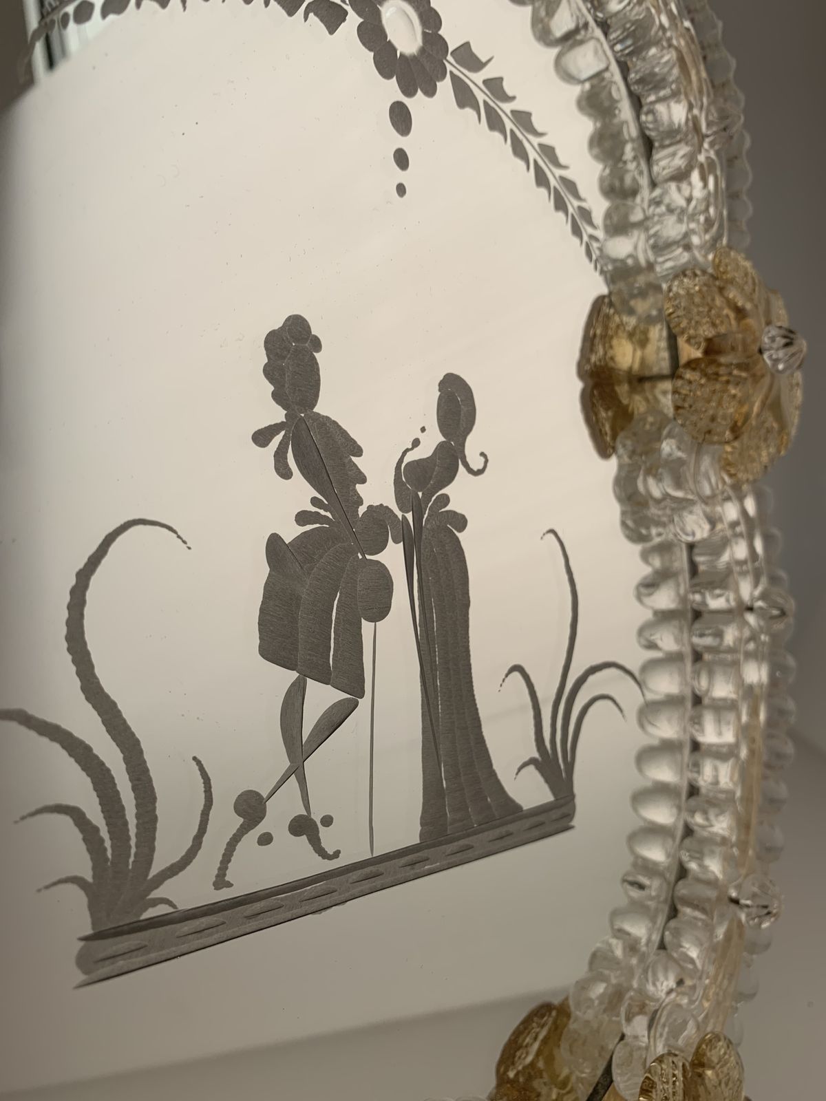 photo for sale Transparent And Gold Murano Glass Photo Frame With Flowers.