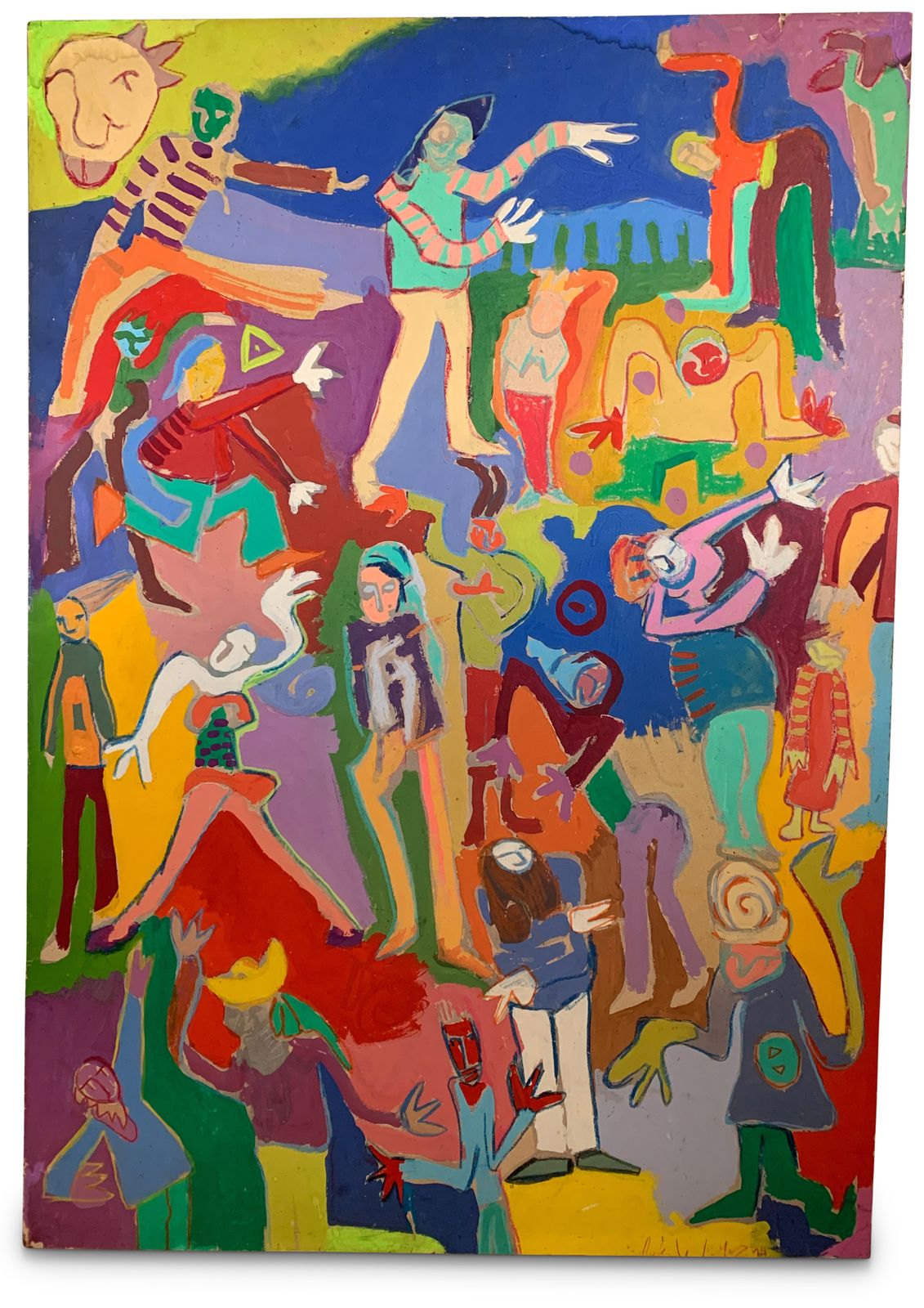 20th Century English School Abstract Dancers   An Acrylic On Wood Painting Signed 1974 Ol