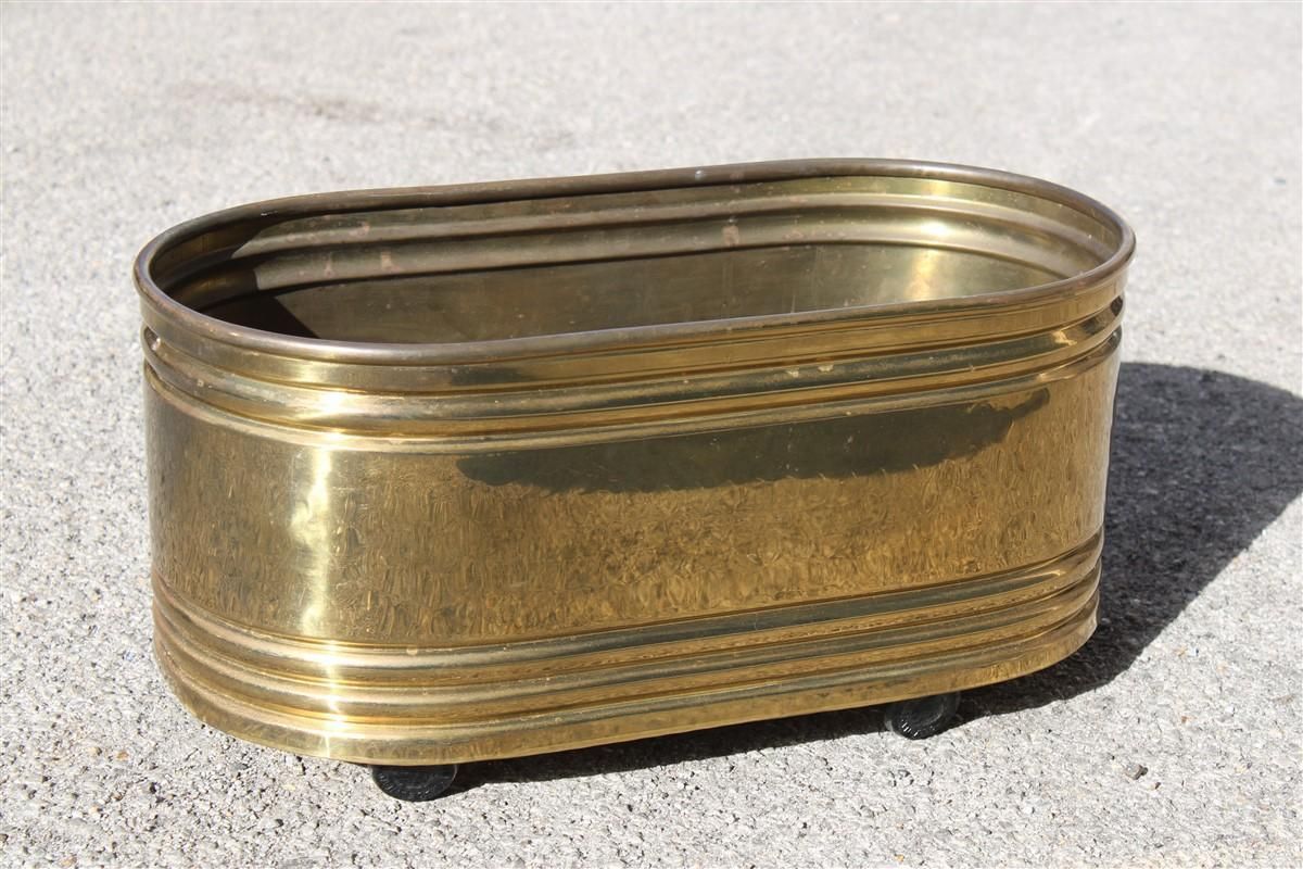Oval Planter Holder In Solid Brass Italian Design 1970s Cachepot Jardiniere photo furniture