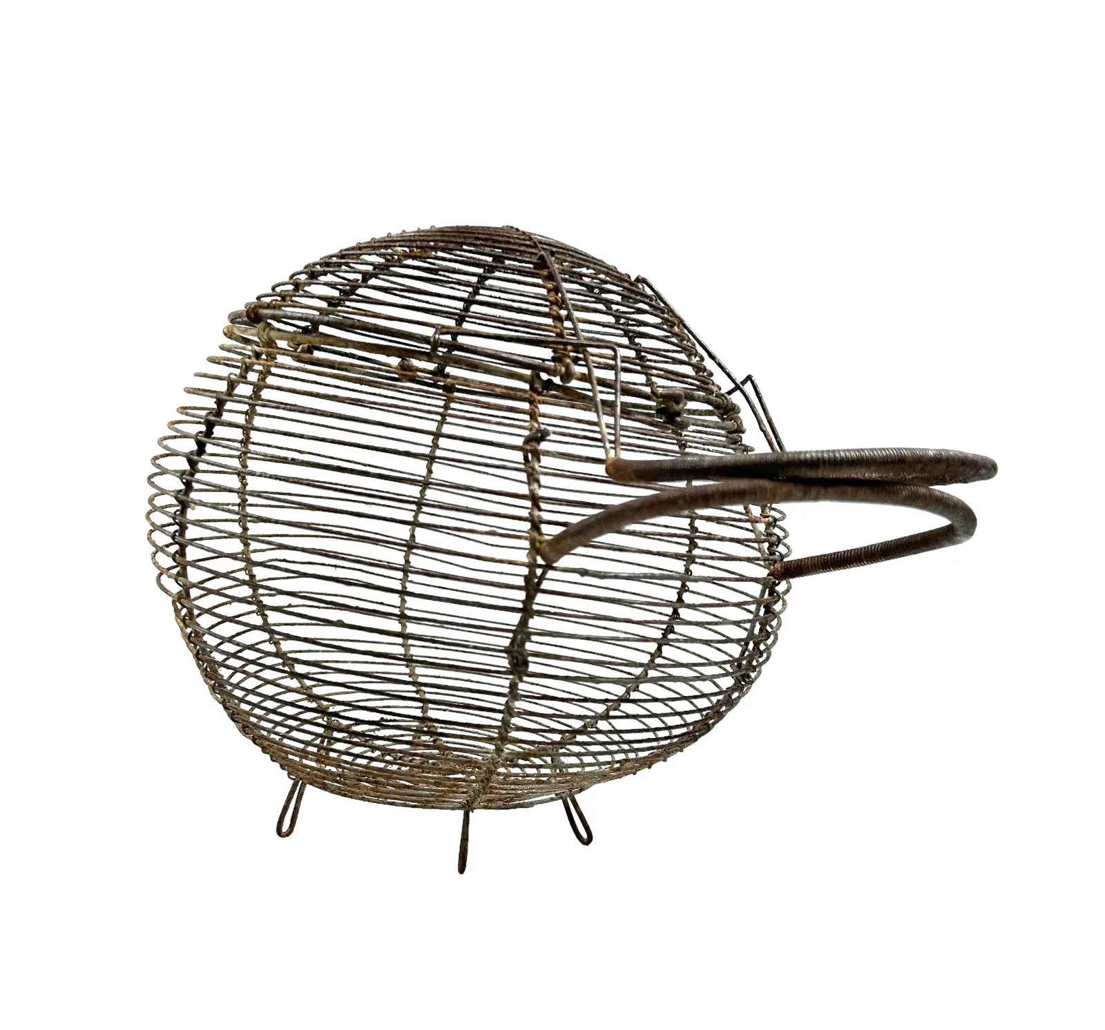 Very Rare Large Antique French Wire Egg Basket With Lid, Circa 1940 photo vinterior
