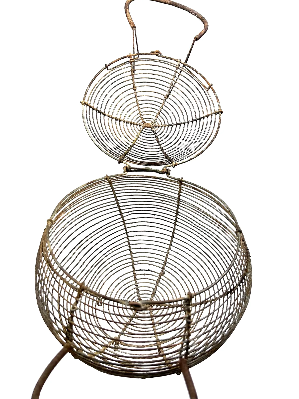 photo for sale Very Rare Large Antique French Wire Egg Basket With Lid, Circa 1940