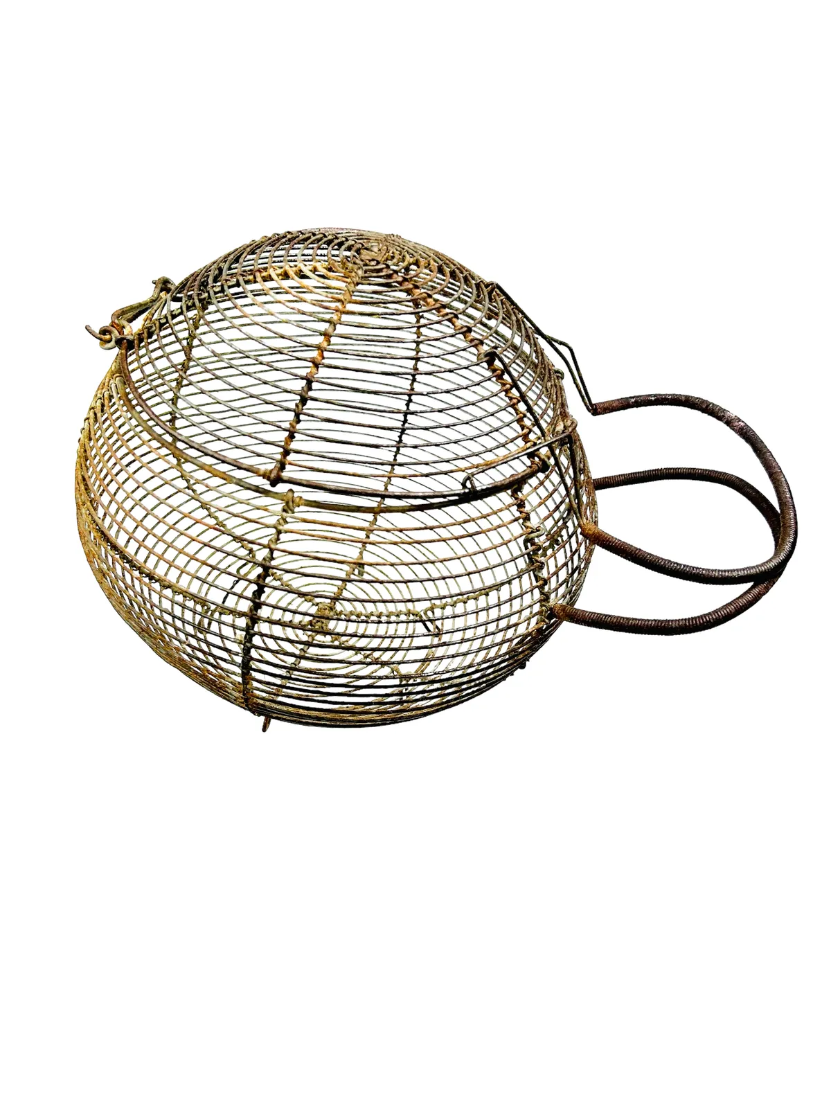 photo vinterior Very Rare Large Antique French Wire Egg Basket With Lid, Circa 1940