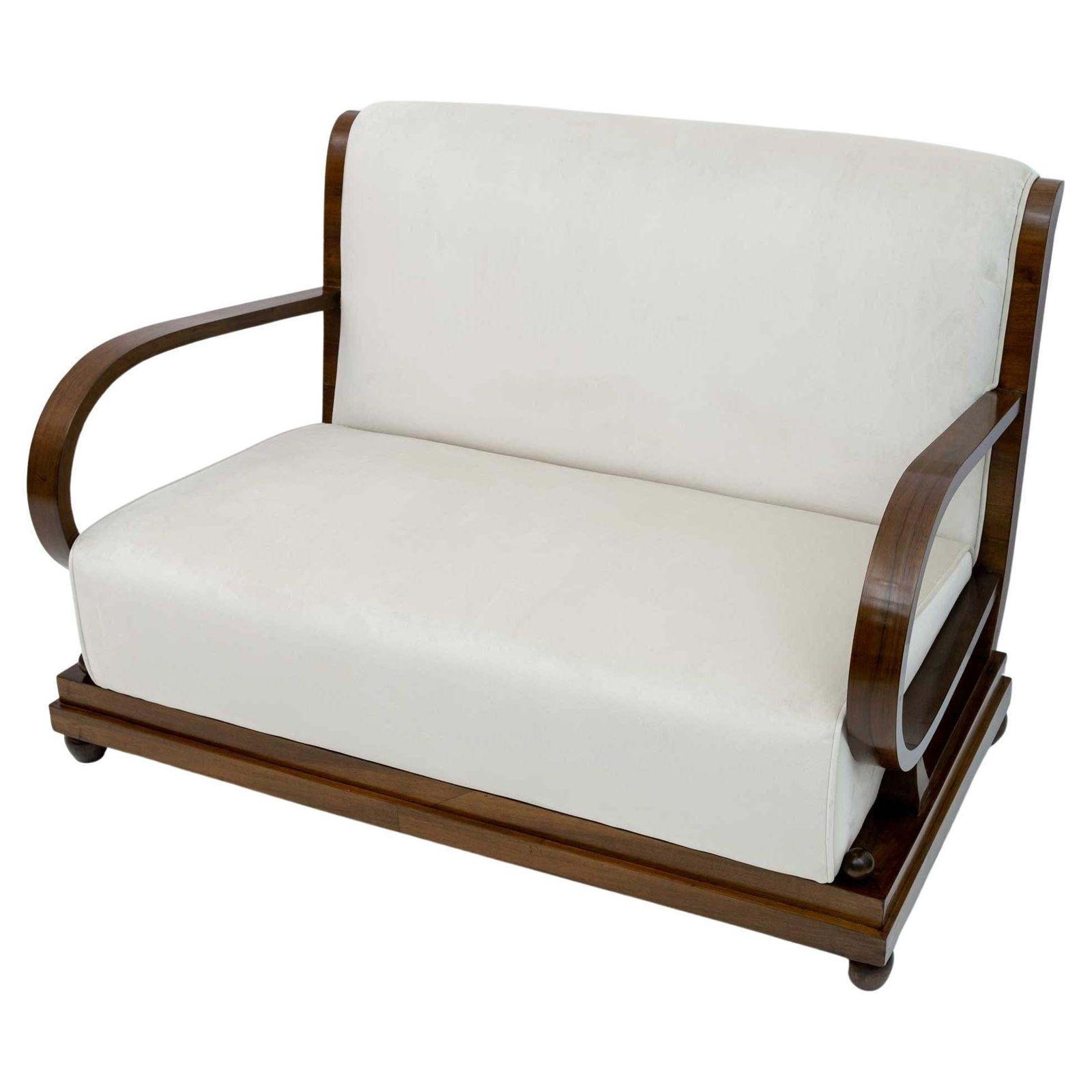 Art Dèco Italian Walnut And Velvet Sofa, 1920s