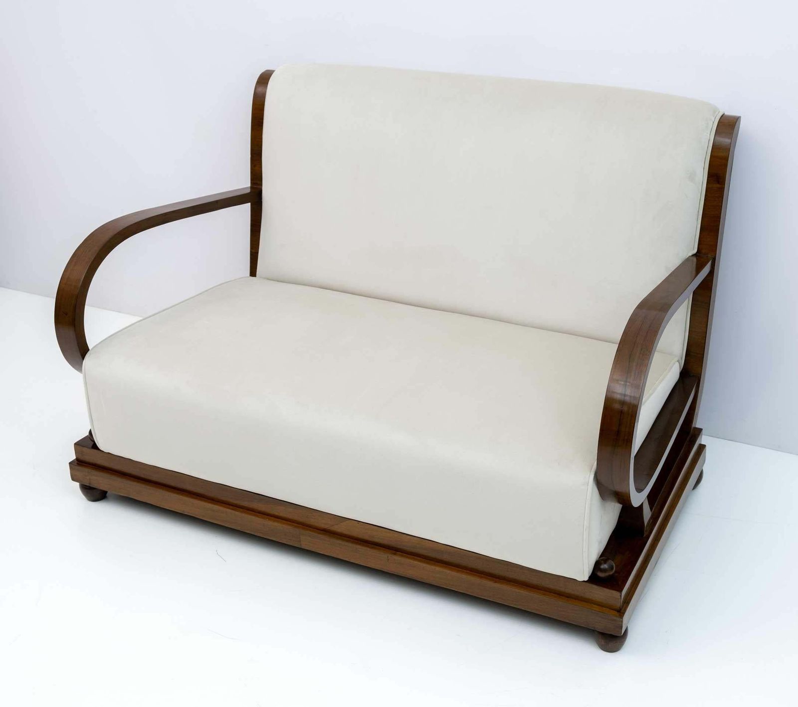 Art Dèco Italian Walnut And Velvet Sofa, 1920s photo for sale