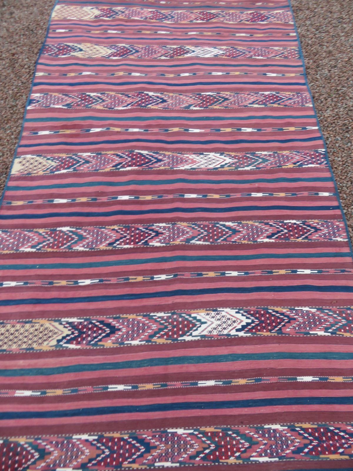 photo vinterior Rare Antique Tekke Turkmen Flat Weave Palas Kilim.Tekke Tribes Of Turkmenistan.Cicim Technique.283cm X 145cm.