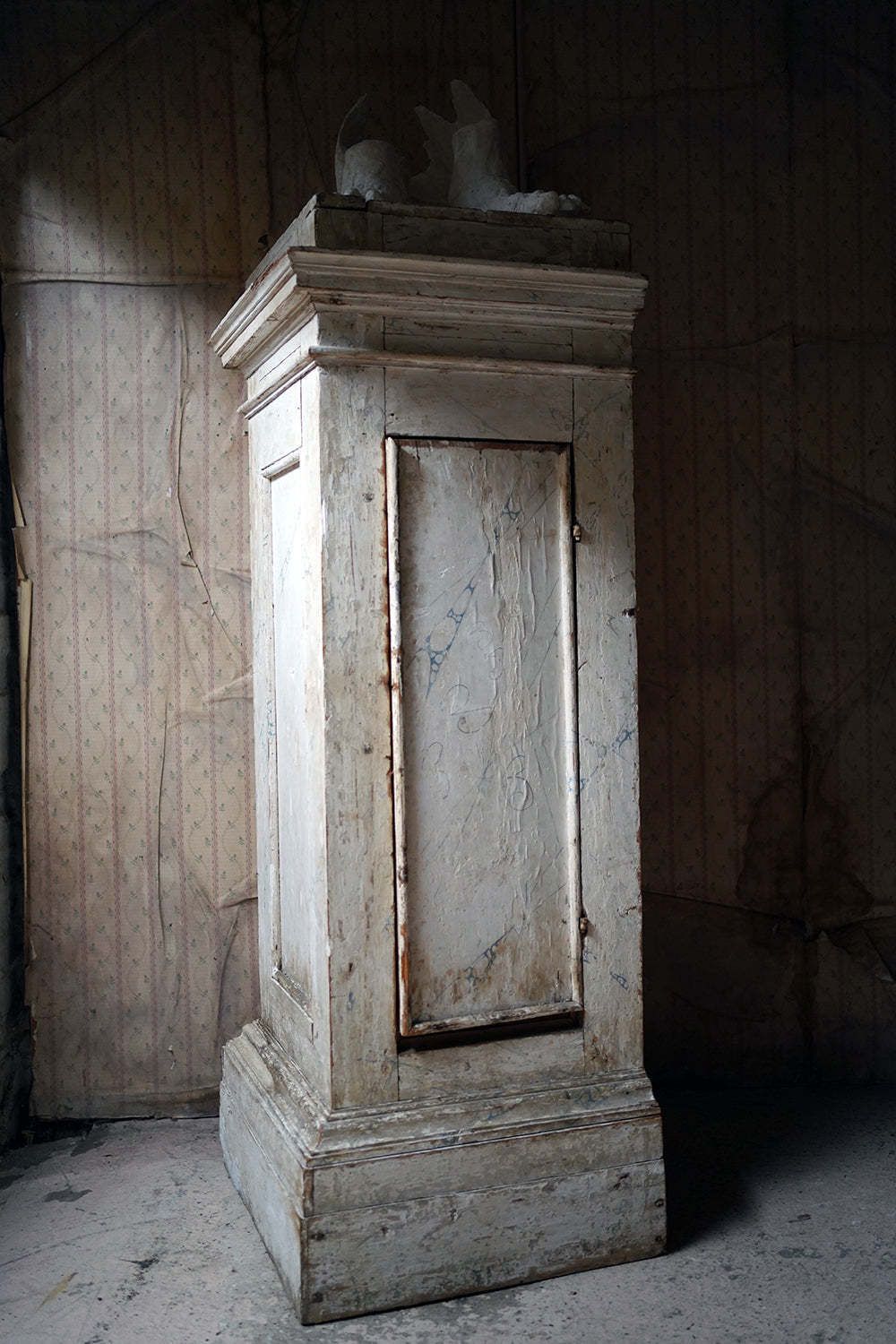 A Large 19thc Italian Faux Marble Painted Pine Pedestal Cupboard photo for sale