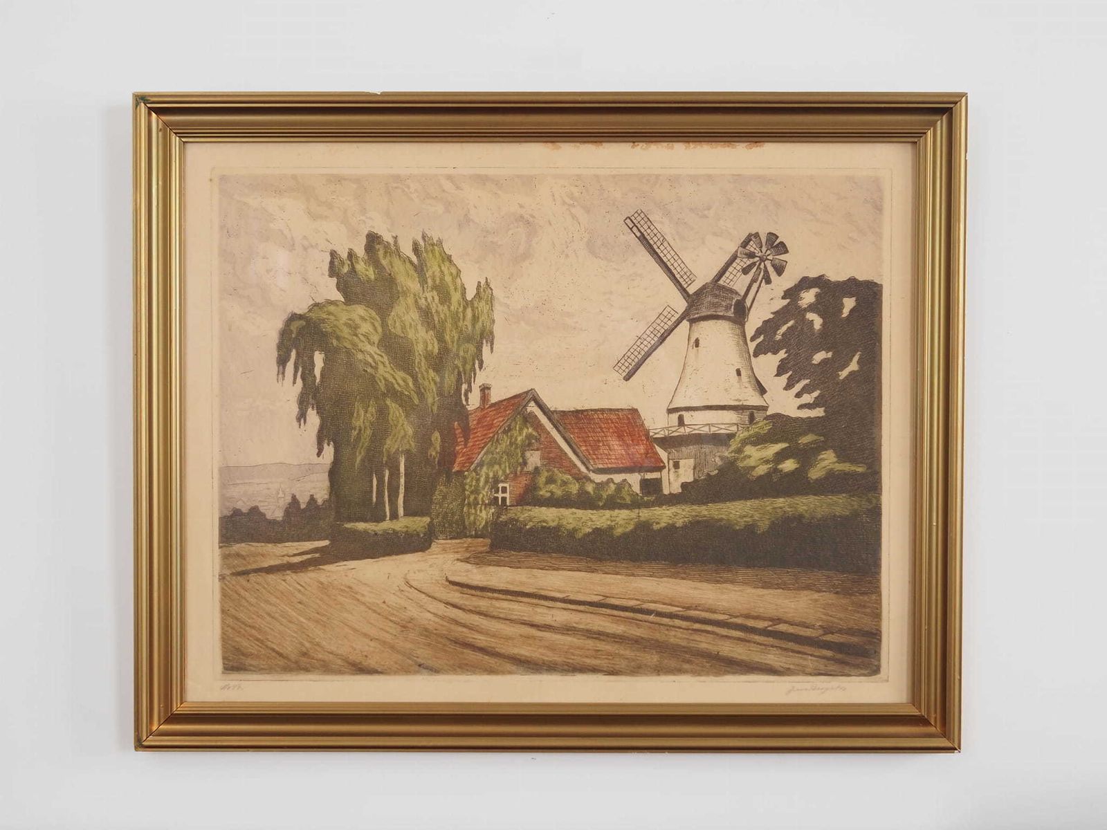 Painting „The Windmill”, Scandinavian Design, 1970s photo Art