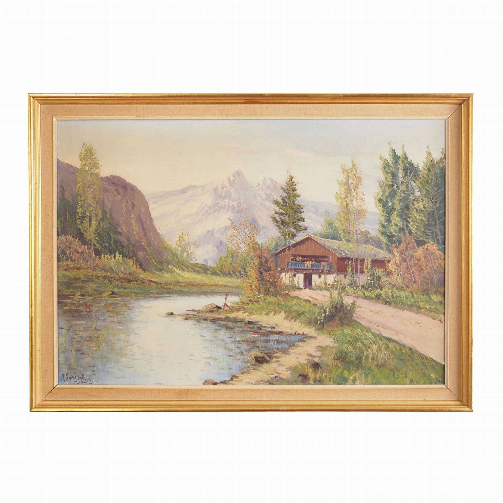 Painting „The Chalet At The Mountain Stream”, Scandinavian Design, 1970s