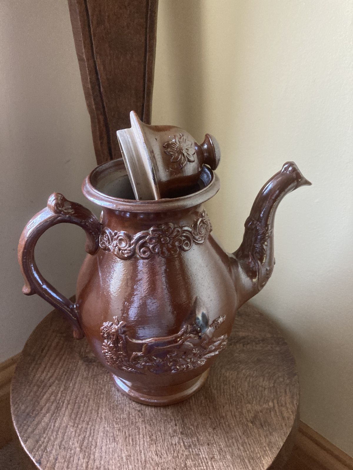 19th Century Derbyshire Stoneware Salt Glazed Coffee Pot photo vintage