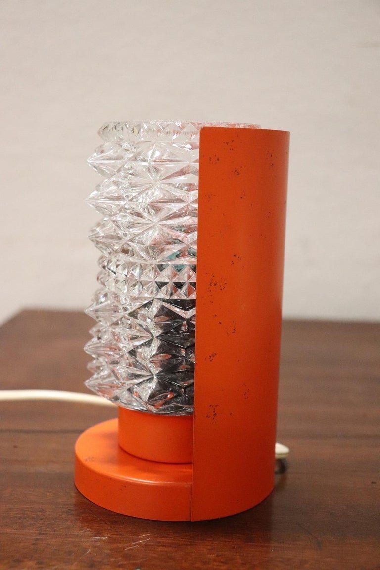 Mid Century Italian Murano Glass And Orange Metal Table Lamp, 1950s photo vinterior