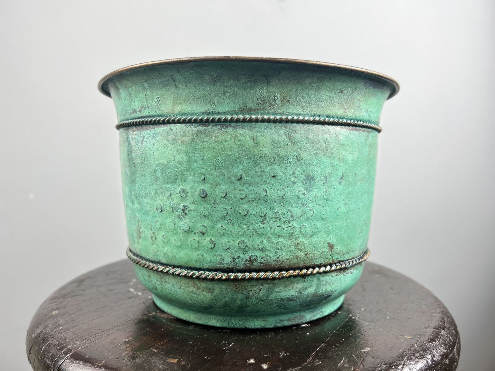 Vintage French Copper Plant Pot / Bowl Featuring Metal Rope Work. Circa 1950 photo for sale