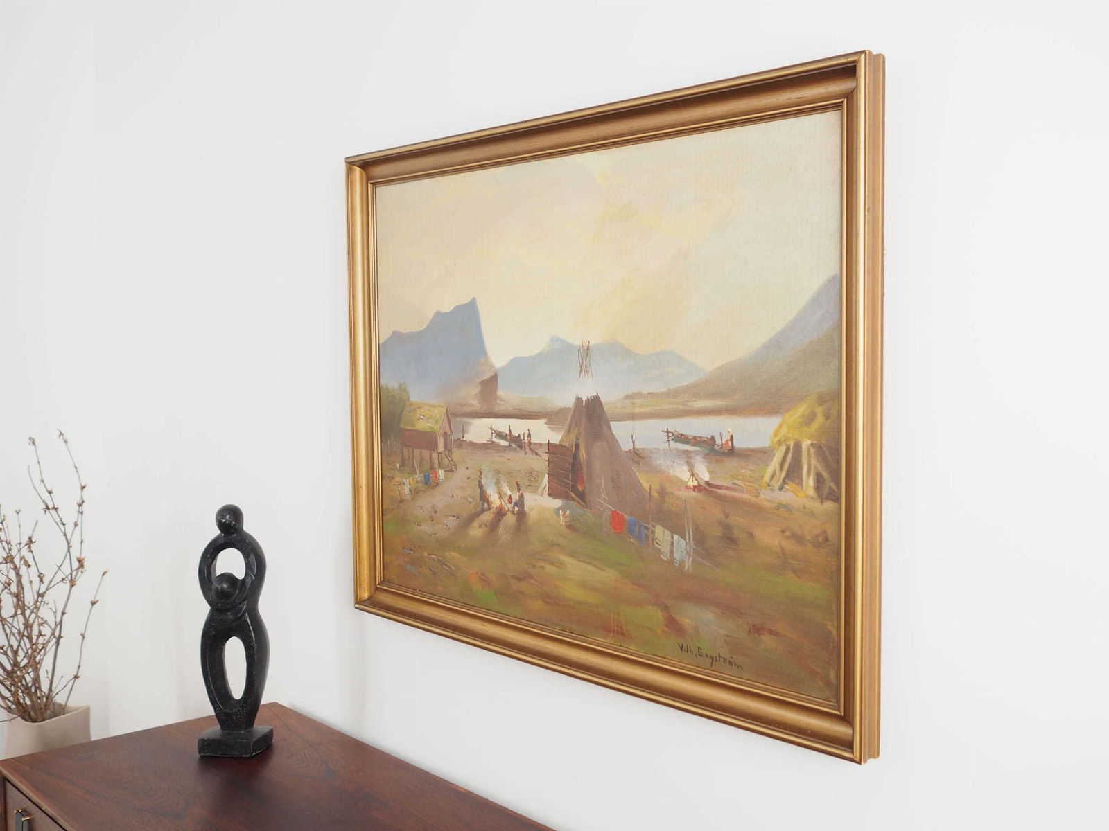 photo vinterior Schilderij „The Riverside Camp", Scandinavisch Design, 19e Eeuw, Door Vilhelm Oskar Engström