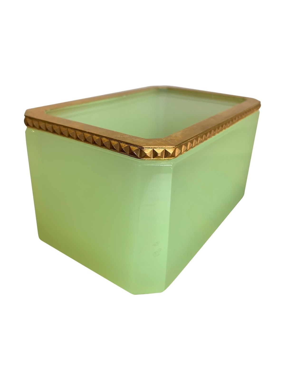 A 1950s Murano Green Opaline Jewellery Box With Gilt Metal Edging. photo furniture