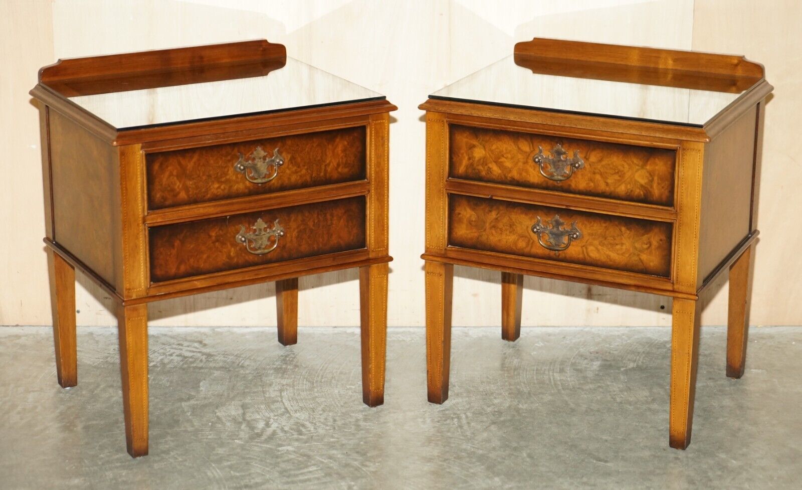 Pair Of Mid Century Modern Andrew Thompson Burr Walnut Side End Bedside Tables