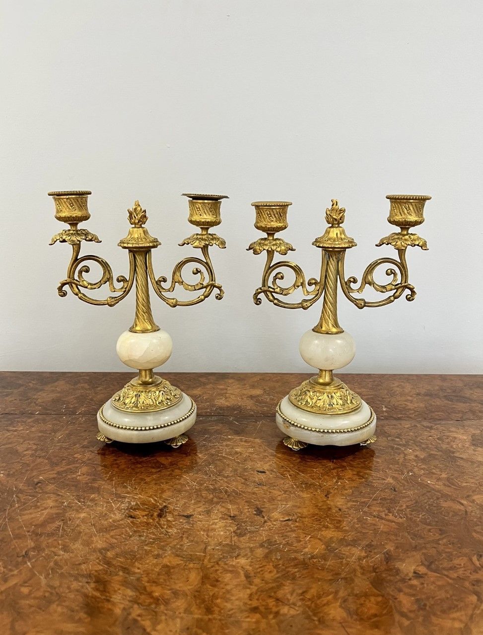 Pair Of Victorian Quality Ormolu And Marble Candelabras