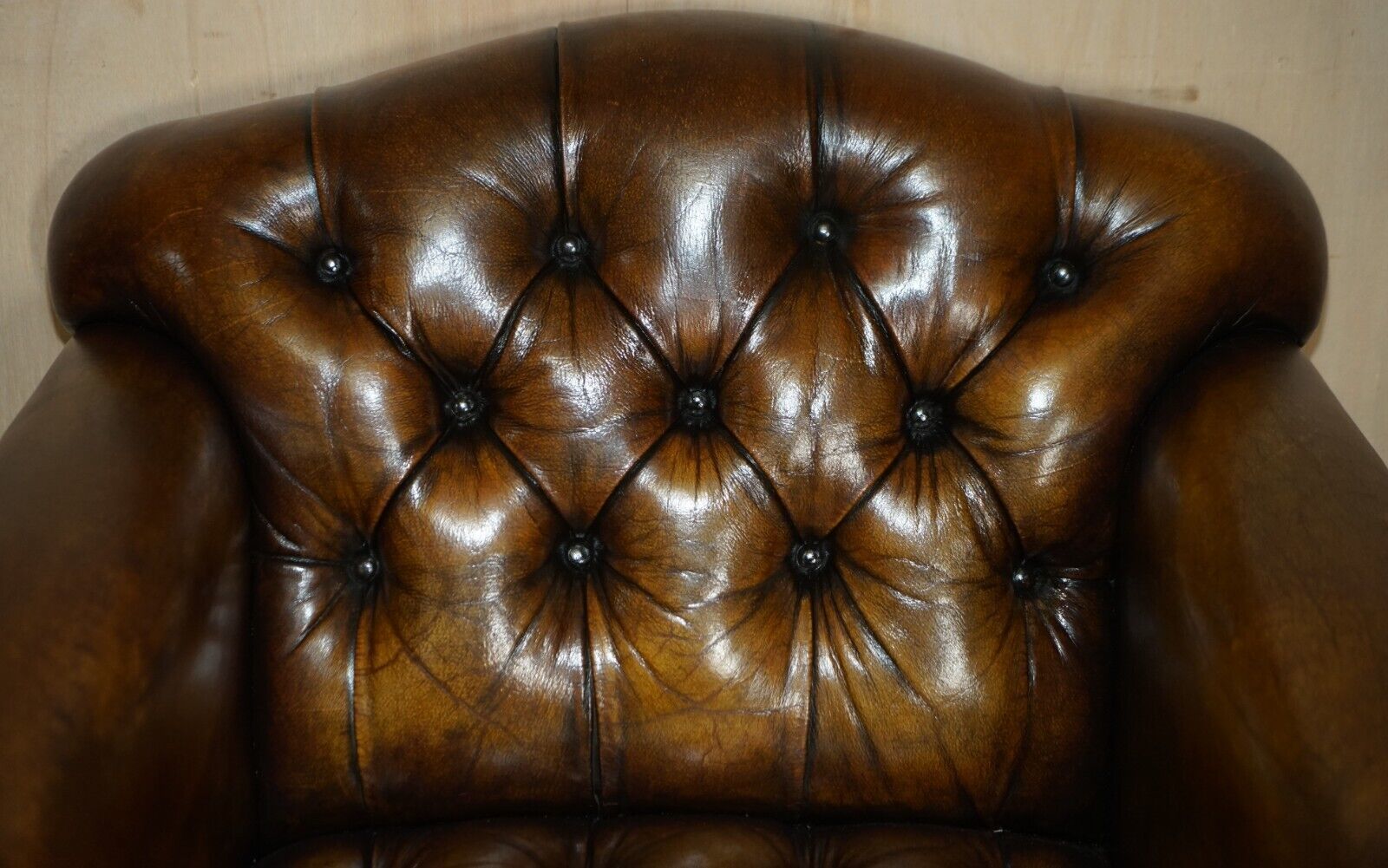 Antique Restored Cigar Brown Leather Chesterfield Tufted Library Armchair photo 3750.0