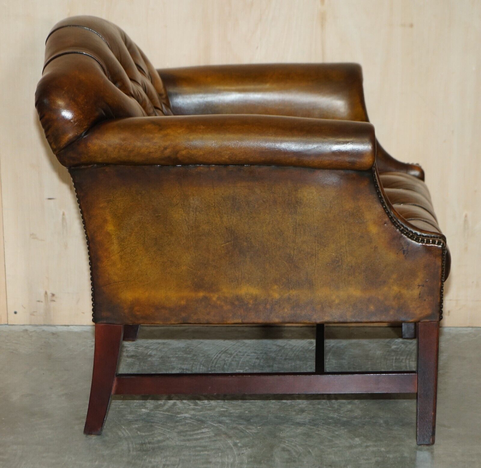 photo buy Antique Restored Cigar Brown Leather Chesterfield Tufted Library Armchair