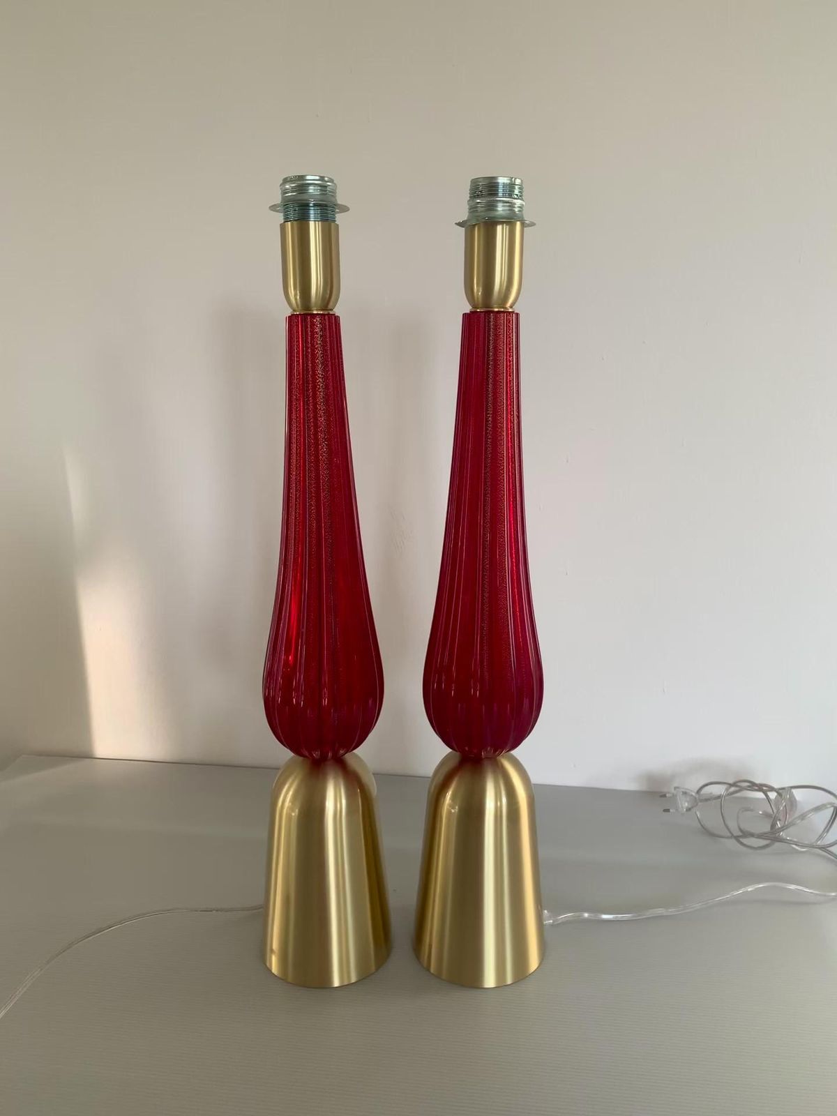 Lot Of 2 Gold And Red Murano Glass Table Lamp Description Very Rare Red Murano Glass With Gold Leaf photo buy