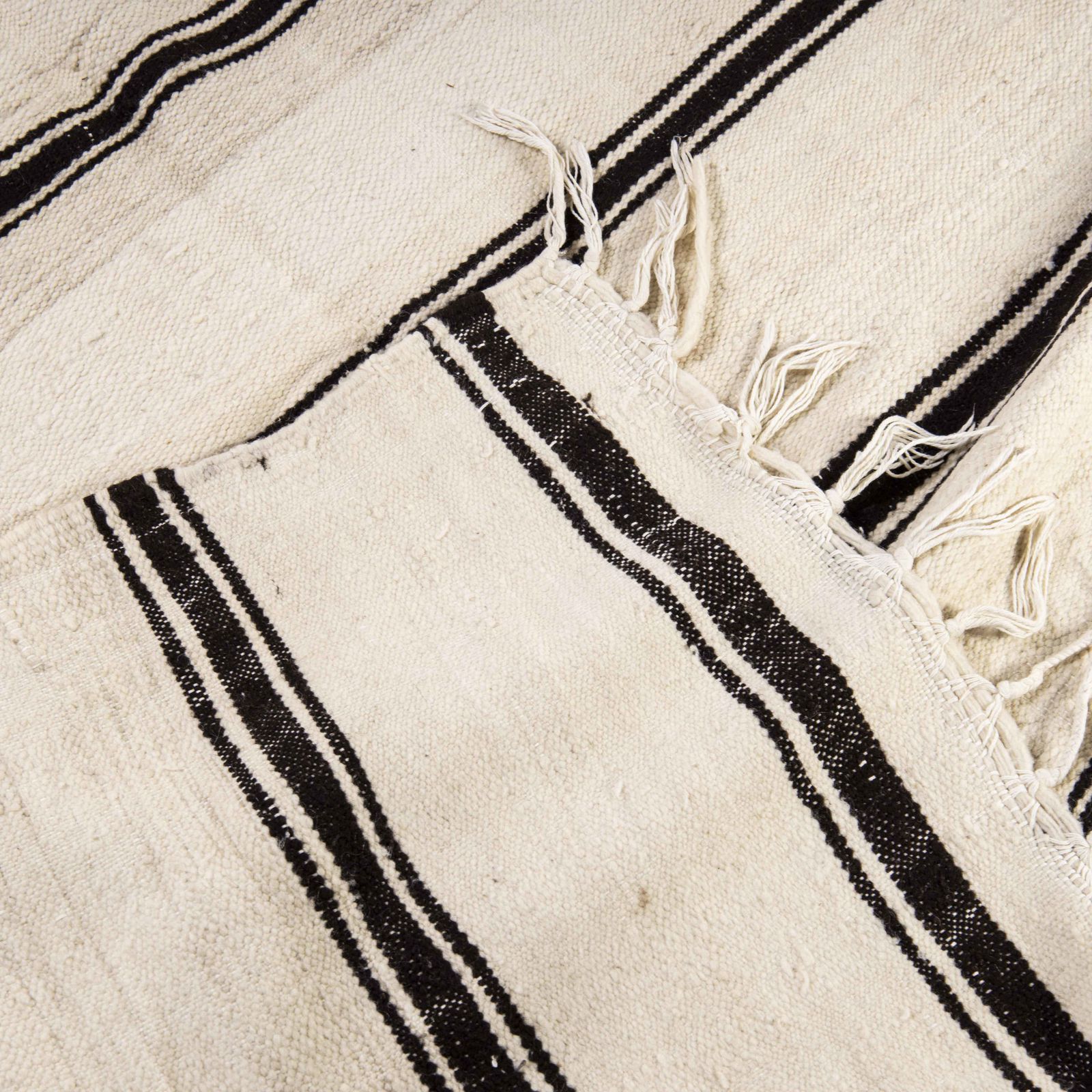 Vintage Berber Black Monochrome Stripe Hanbel Rug photo furniture