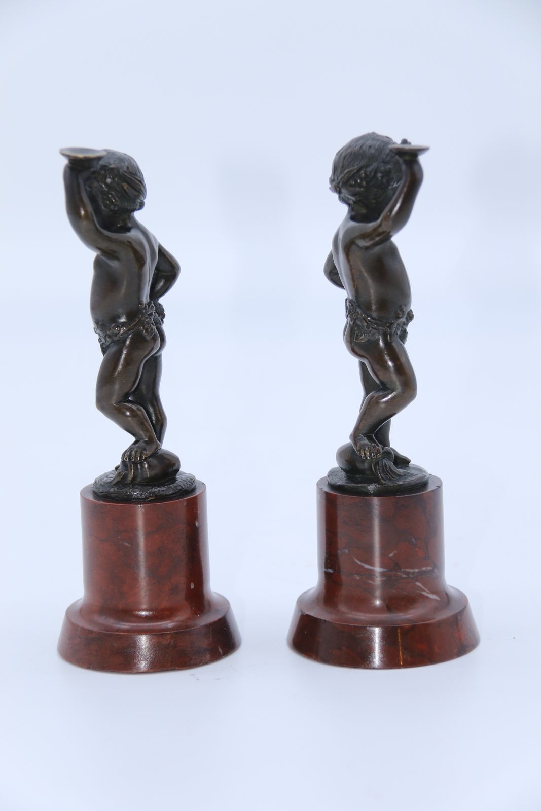 1120.0 A Pair Of Grand Tour 19th Century Bronze Putti Figures On Marble Bases, Circa 1860 photo