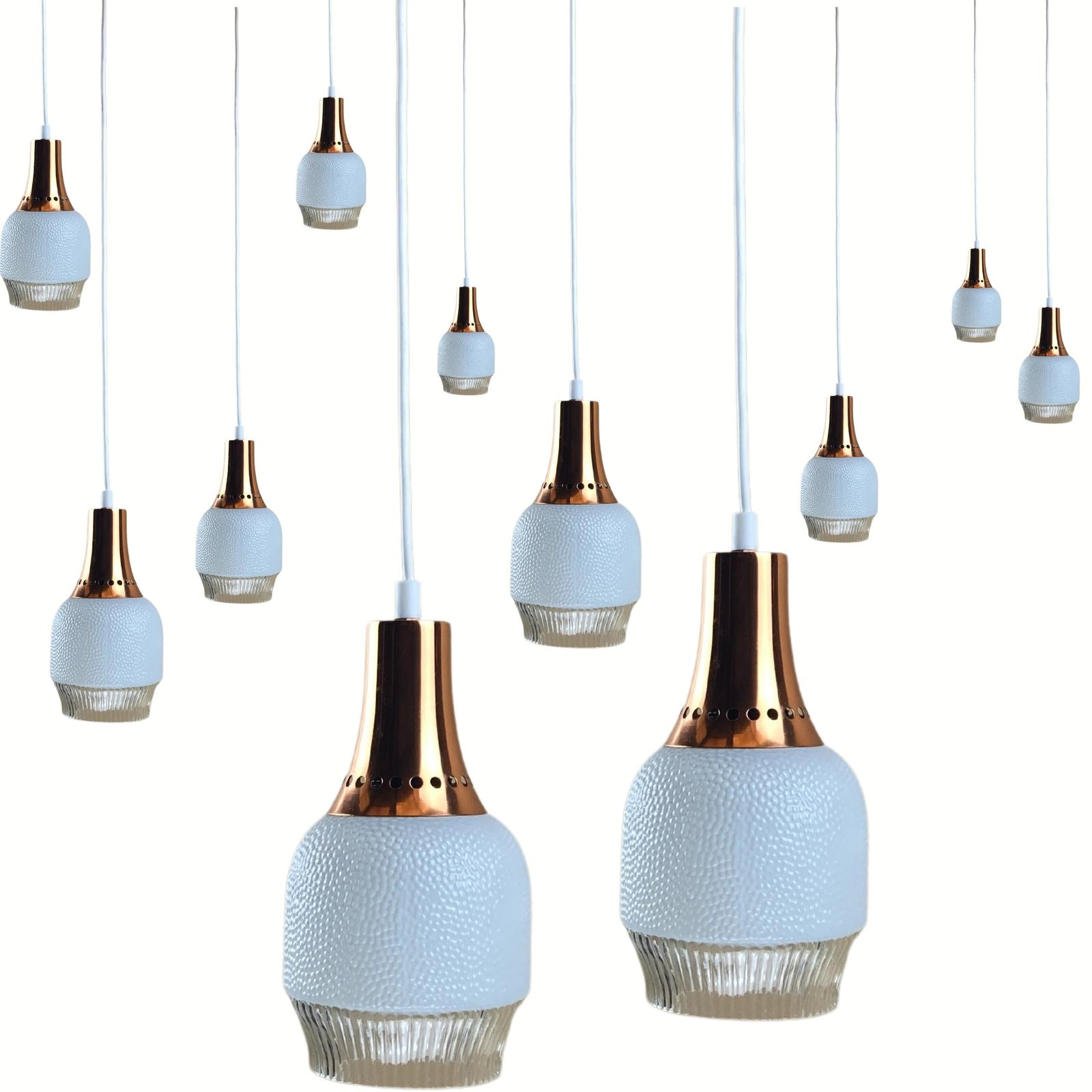 Vintage Space Age Copper And Opaline Hanging Lamp photo for sale