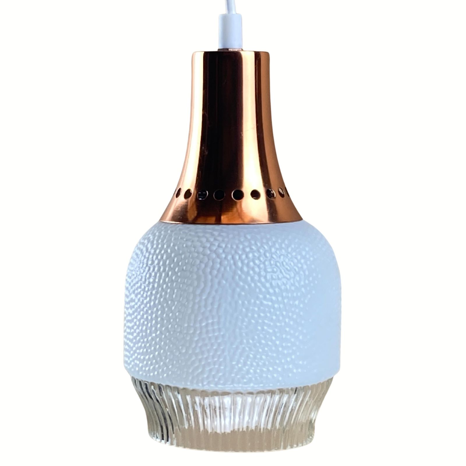 Vintage Space Age Copper And Opaline Hanging Lamp photo 139.36