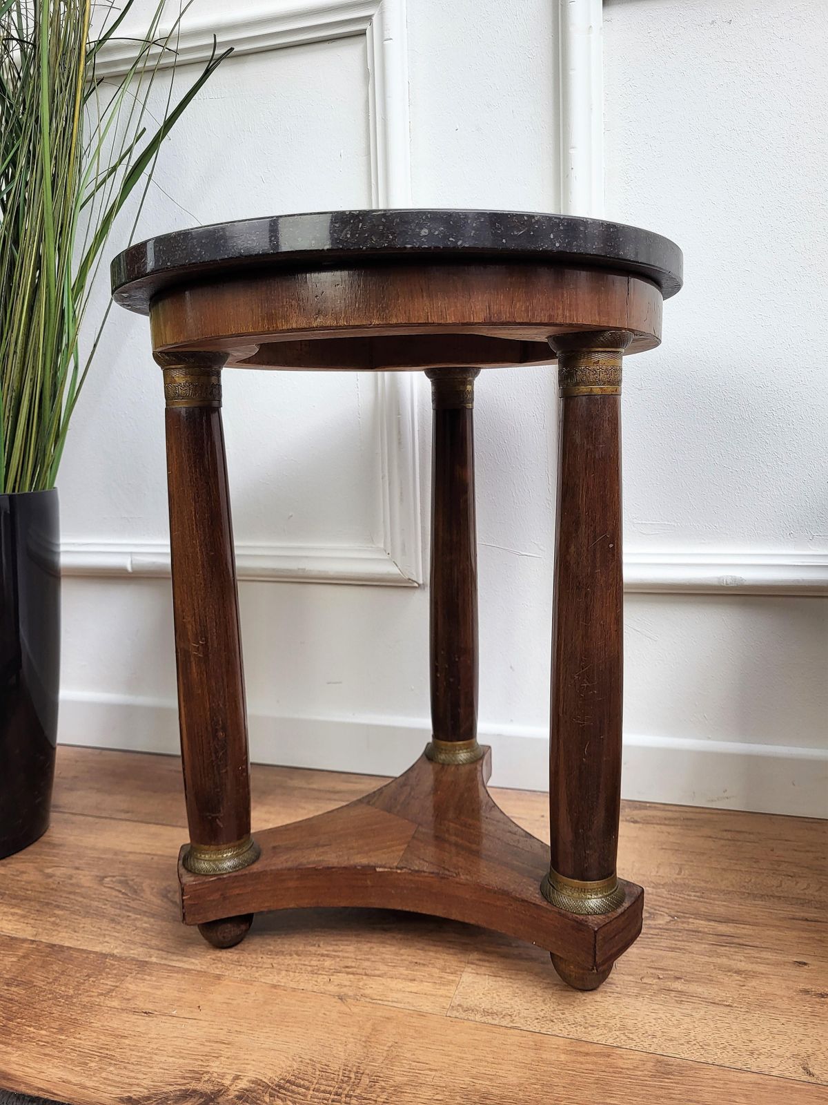 French Empire Gueridon Side Table With Tripod Columns Brass And Marble Top photo Furniture