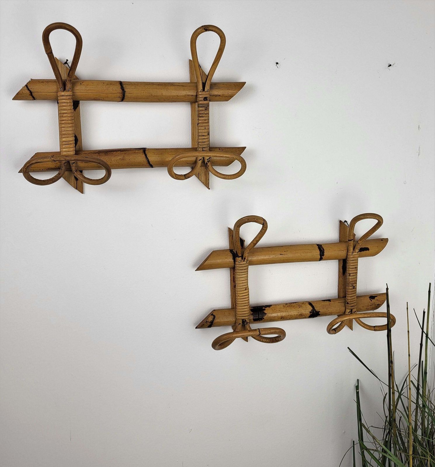 1960s Italian Bamboo Rattan Bohemian French Riviera Coat Hanger Rack Stand photo furniture