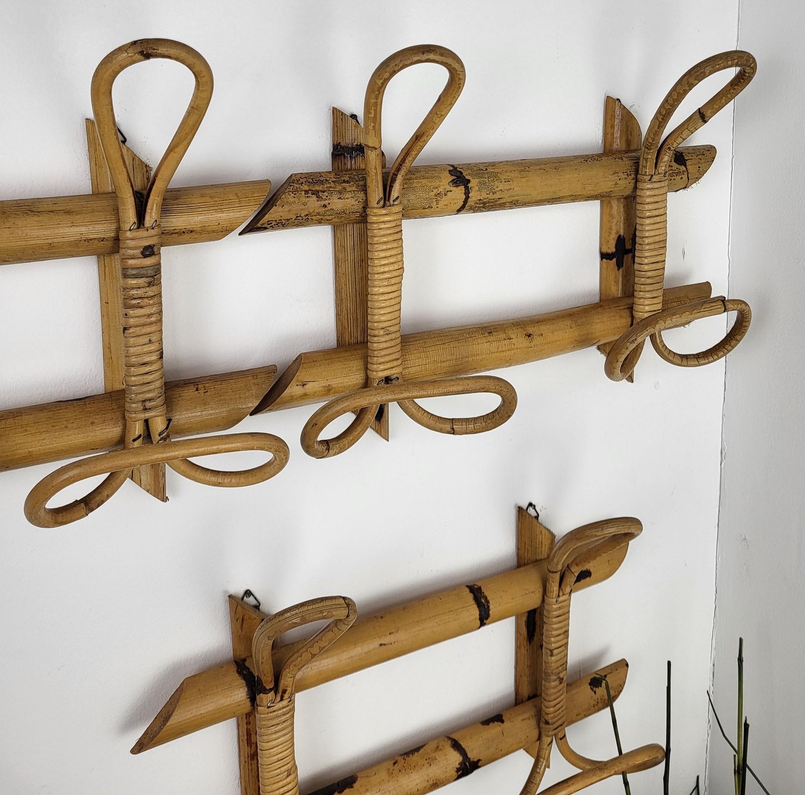 1960s Italian Bamboo Rattan Bohemian French Riviera Coat Hanger Rack Stand photo Furniture