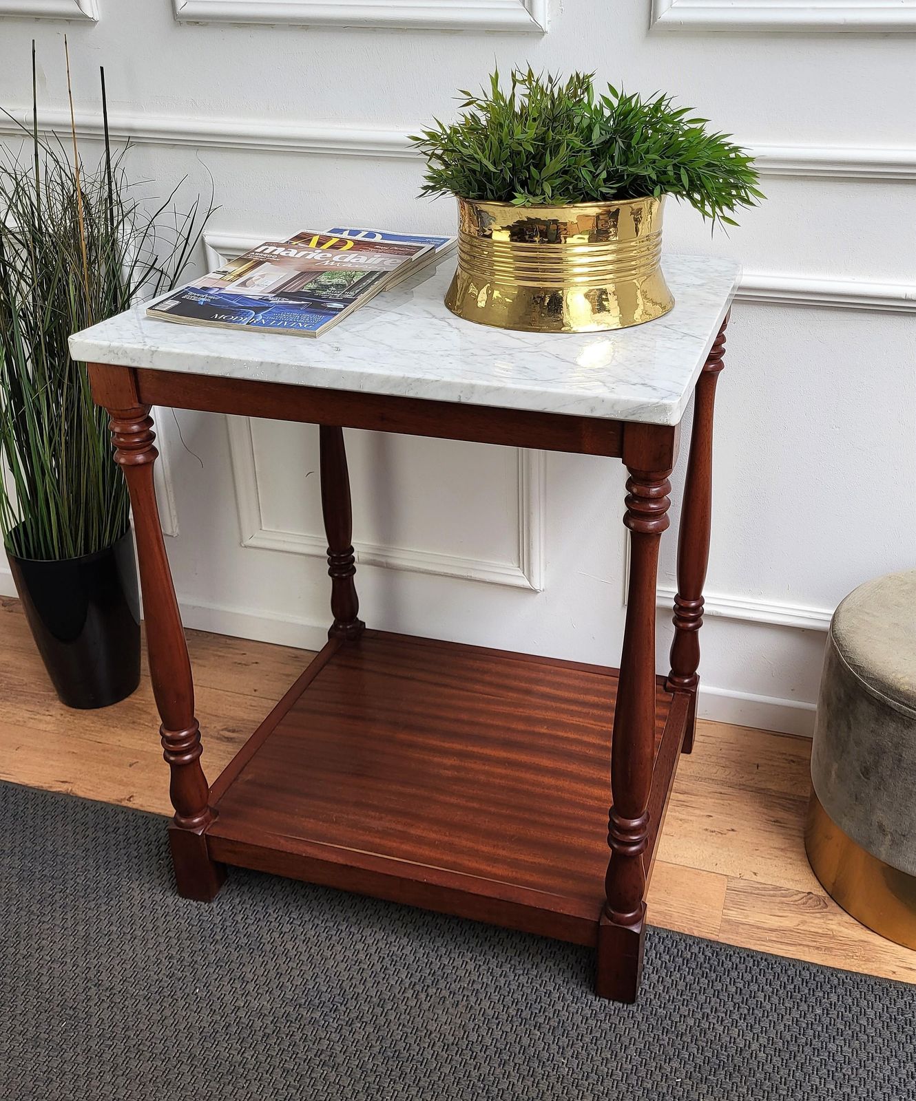 Italian Mid Century Modern Wood And White Marble Top Work Or Side High Table photo furniture