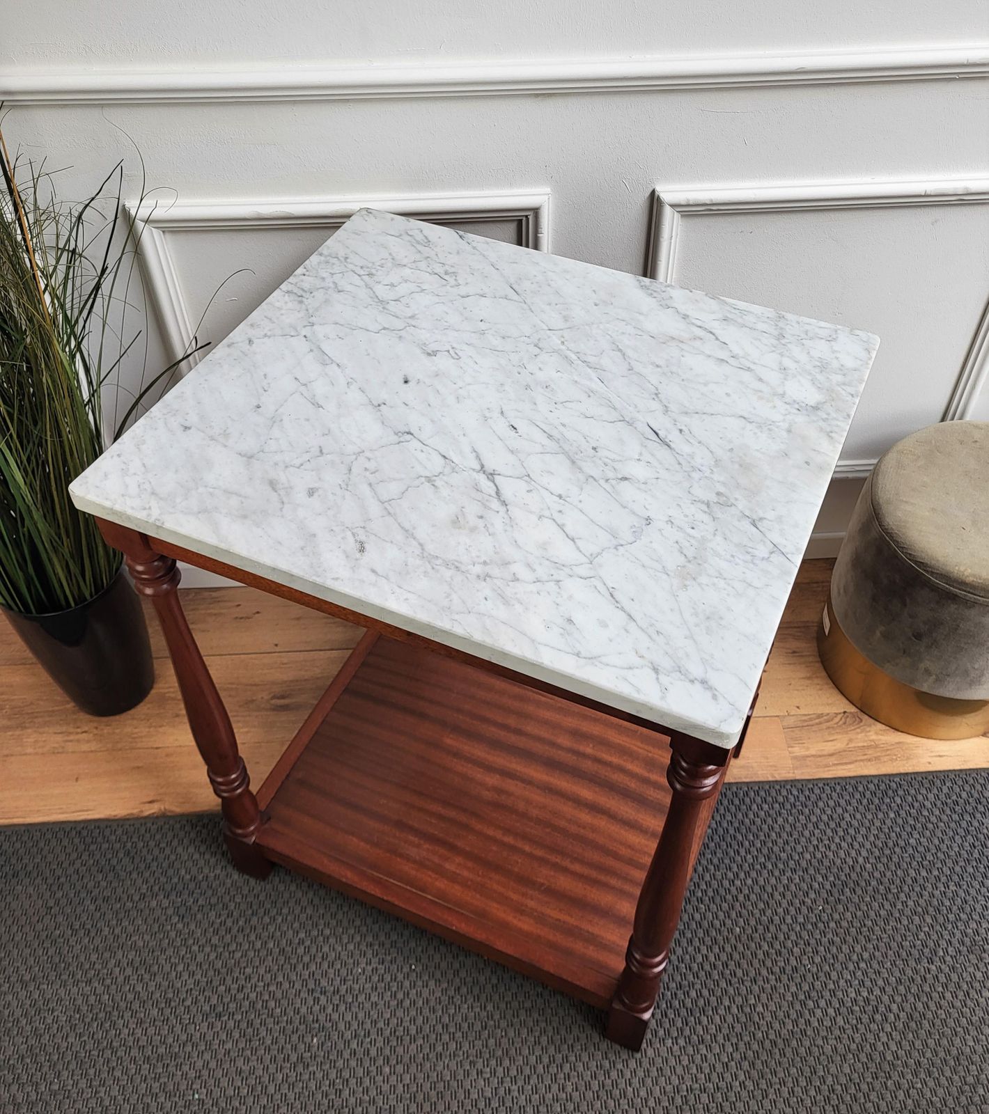 Italian Mid Century Modern Wood And White Marble Top Work Or Side High Table photo Furniture
