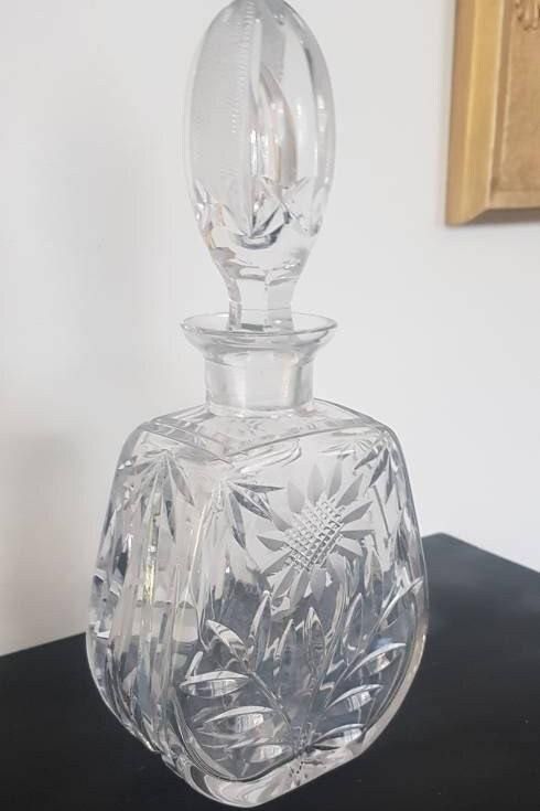 Crystal Sunflower Cut Glass Wine Whisky Spirit Decanter Stunning Stopper photo furniture