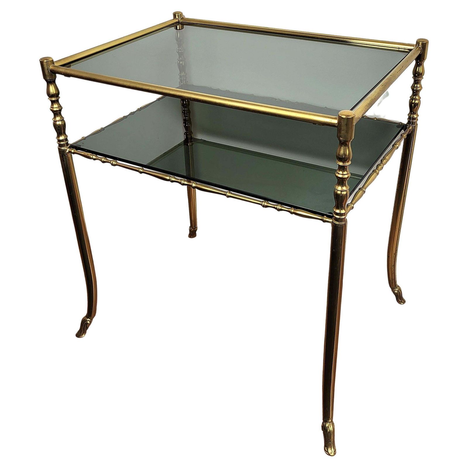 1980s Hollywood Regency Mid Century Modern Brass And Smoked Glass Console Table