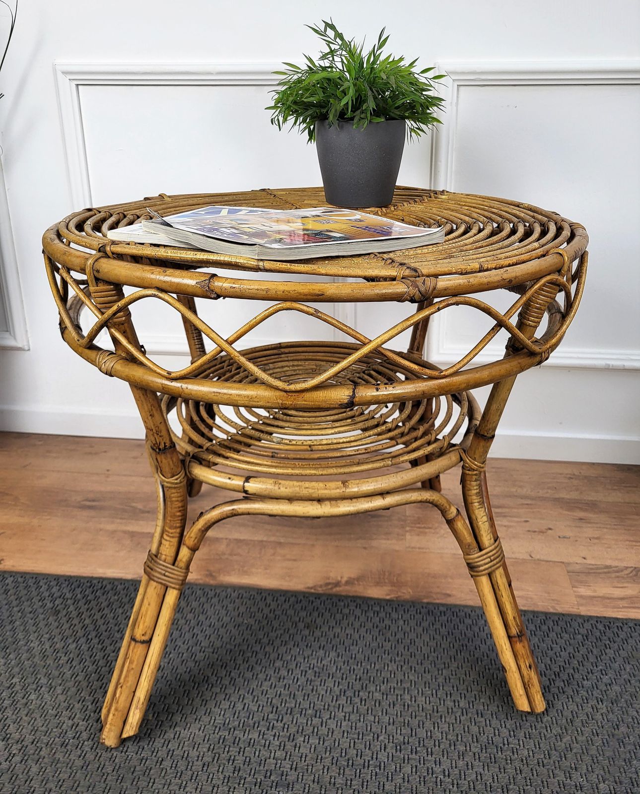 1960s Italian Bamboo Rattan Bohemian French Riviera Round Coffee Table photo furniture