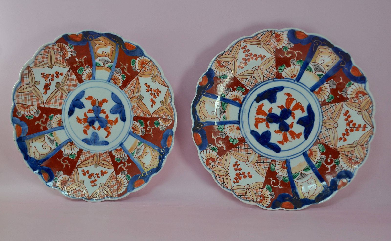 Antique Imari Plate Pair | Meiji Period | Cobalt Blue Red Orange | Japanese Wall Plates | Chinoiserie Maximalist Decor | 19th Century