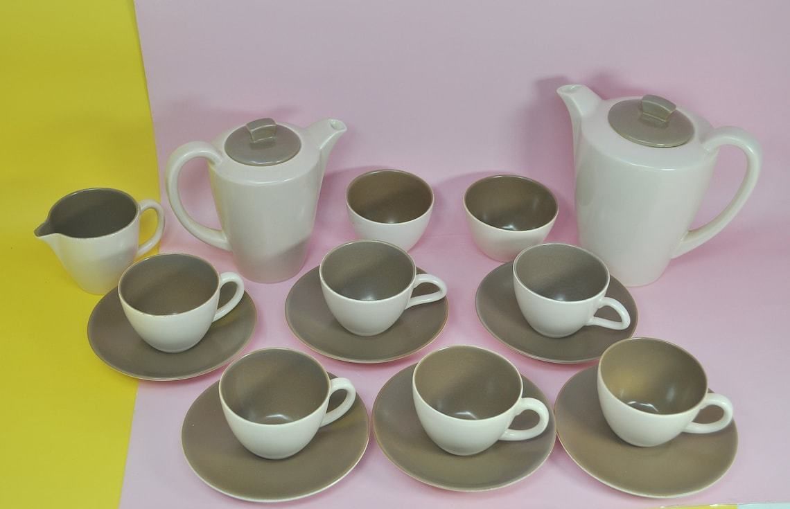 Retro Coffee Cups, Poole Pottery Twintone Mushroom Sepia photo furniture