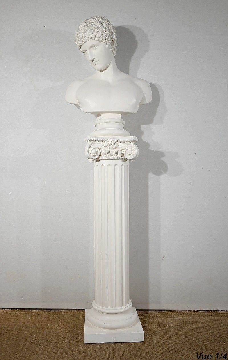 Bust Of Antinoüs On Column Set   Late 19th Century photo Art