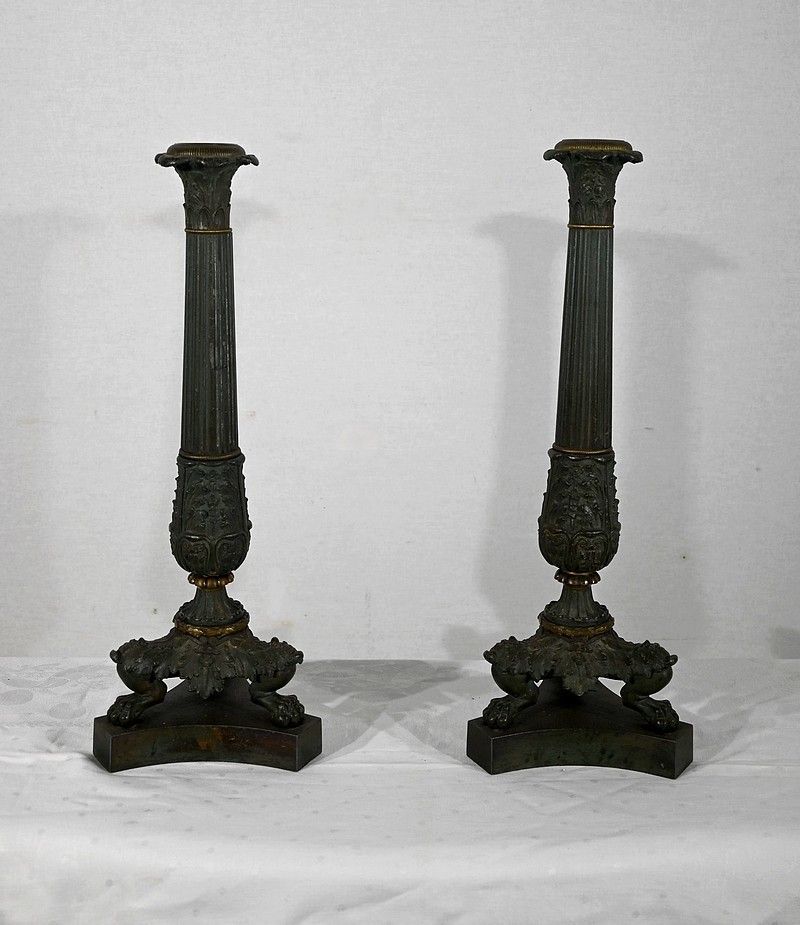 Pair Of Bronze Candlesticks, Restoration Period   Early 19th Century