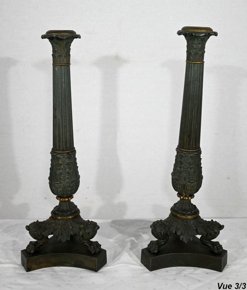 1695.38 Pair Of Bronze Candlesticks, Restoration Period   Early 19th Century photo